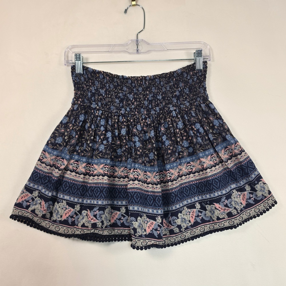 Hollister Skirt Women S Blue Floral Boho Cottage Festival Smocked Mini - Picture 8 of 12
